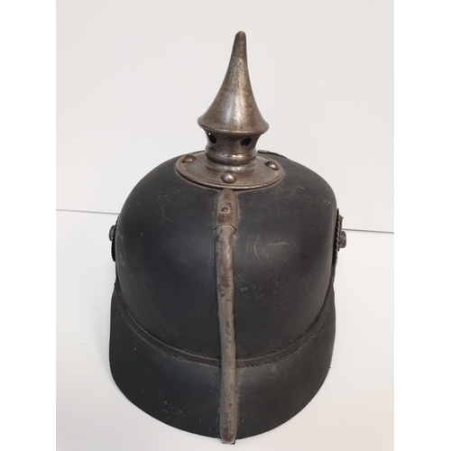 50 - WW1 Prussian 1915 Issue Pickelhaube. Nice markings for a Field Artillery unit then later re-issued t... 