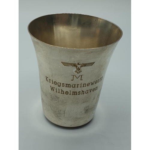 68 - WW2 Kriegsmarine Engraved Silver Plated Beaker dedicated to the Wilhelmshaven Dock Yard