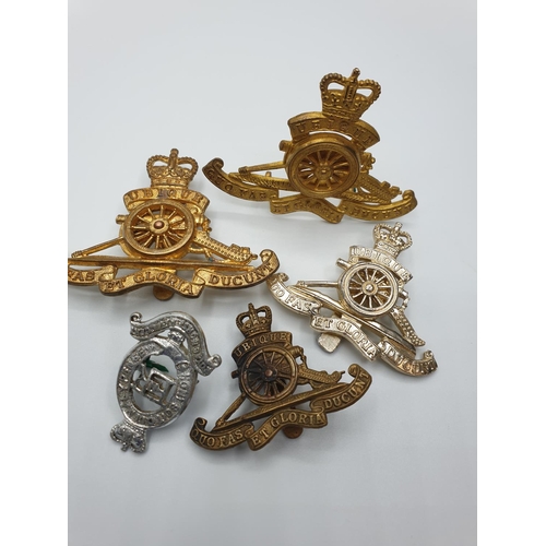 76 - 5 Variants of the British Royal Artillery Cap Badge (5)