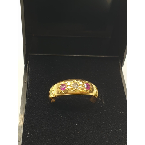 15 - Antique 18ct Diamond and Ruby Gypsy style Ring, clear hallmark for 18ct gold London 1901, weight 3.3... 