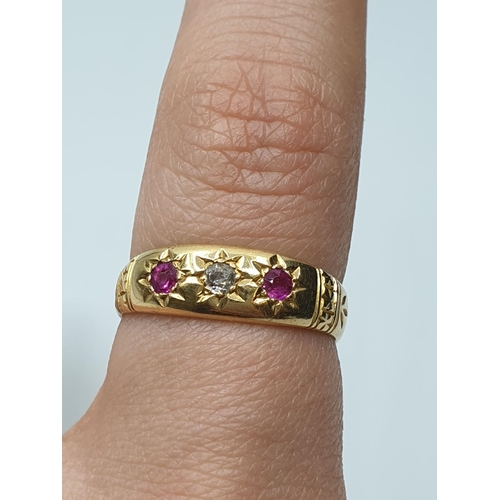 15 - Antique 18ct Diamond and Ruby Gypsy style Ring, clear hallmark for 18ct gold London 1901, weight 3.3... 