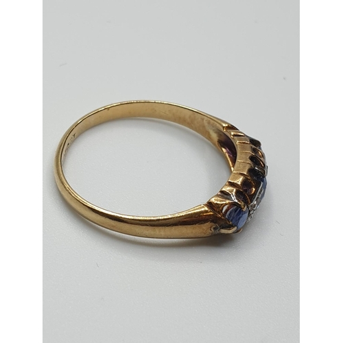 25 - Antique 18ct Yellow Gold Diamond and Sapphire Ring, platinum mount, size M/N and weight 2g approx