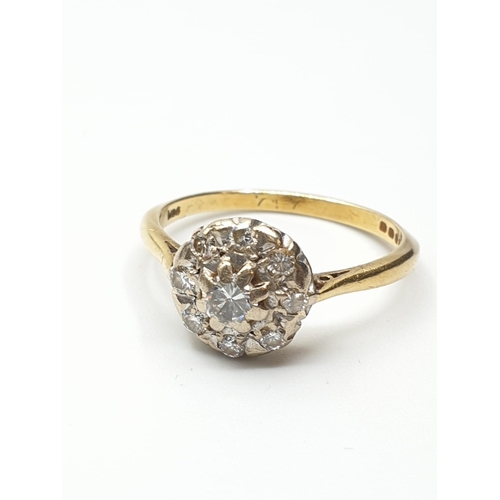 30 - Stone set 18ct Gold  Ring having a Diamond Centre stone with an 8 diamond circular surround, quality... 