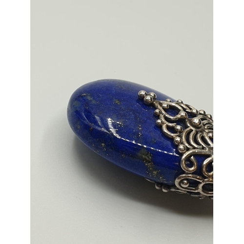 53 - Silver and Sodalite Pendant having a large Pear shaped Royal blue Sodalite stone in a typical Indian... 