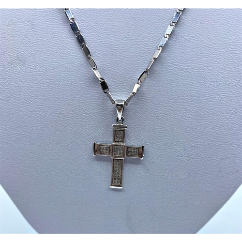 310 - 10K White Gold Chain (46CM LONG) & Diamond set Cross Pendant (2.5cm long), weight 7.7G approx 0.40CT... 