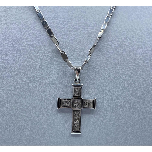 310 - 10K White Gold Chain (46CM LONG) & Diamond set Cross Pendant (2.5cm long), weight 7.7G approx 0.40CT... 