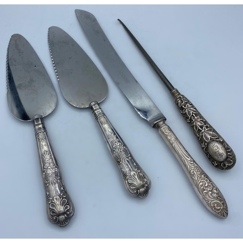 293 - 4x assorted Silver Handled Knives, Slice and buttoner (4)