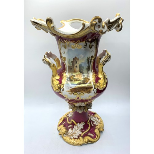 42 - H&R Daniel Cranberry Urn in  a Baroque style circa 1840, one small hairline crack visible under the ... 