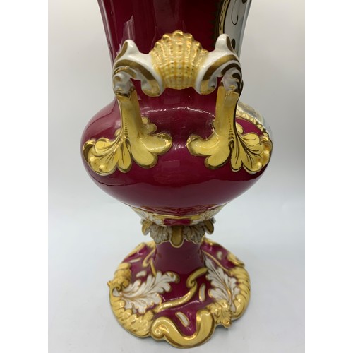 42 - H&R Daniel Cranberry Urn in  a Baroque style circa 1840, one small hairline crack visible under the ... 