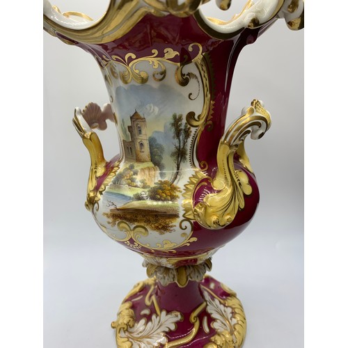 42 - H&R Daniel Cranberry Urn in  a Baroque style circa 1840, one small hairline crack visible under the ... 