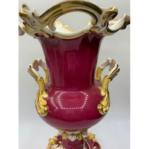 42 - H&R Daniel Cranberry Urn in  a Baroque style circa 1840, one small hairline crack visible under the ... 