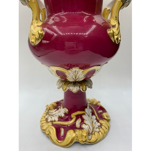 42 - H&R Daniel Cranberry Urn in  a Baroque style circa 1840, one small hairline crack visible under the ... 