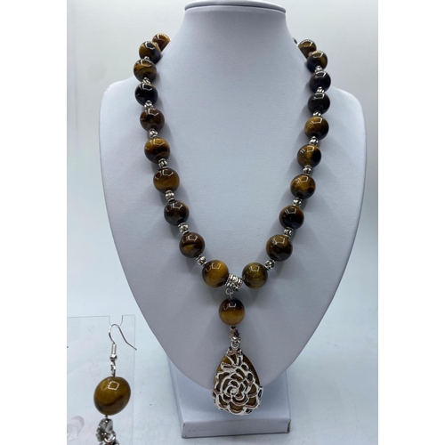 77 - A Tiger's eye Necklace and Earrings set