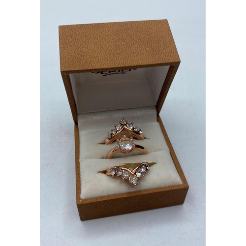 83 - Selection of 3x Silver and 18ct rose gold filled Rings, with CZ stones (3)