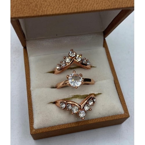 83 - Selection of 3x Silver and 18ct rose gold filled Rings, with CZ stones (3)