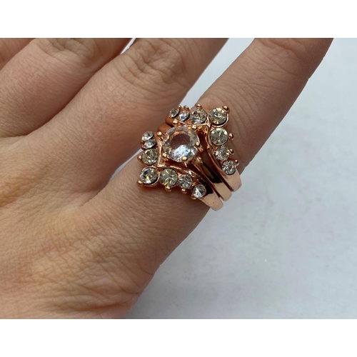 83 - Selection of 3x Silver and 18ct rose gold filled Rings, with CZ stones (3)