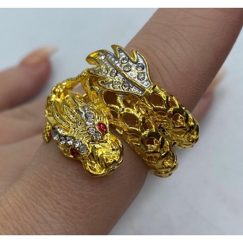 85 - An impressive Chinese Dragon Ring (18ct gold filled), in an Antique Carved Bone presentation Box