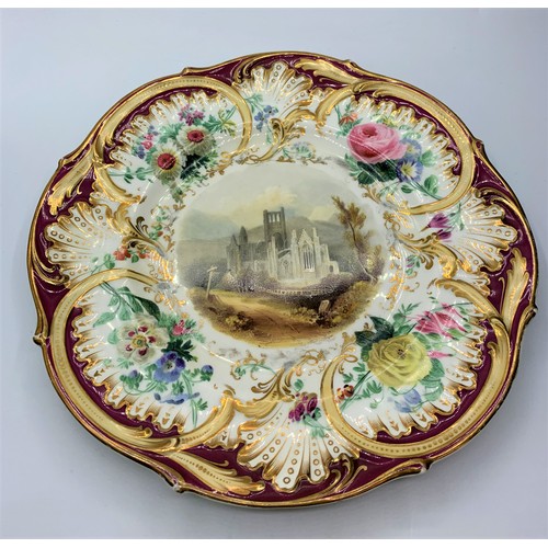 40 - H&R Daniel Ornate Plate showing 'Melrose Abbey' surrounded by a floral border 24cm diameter.