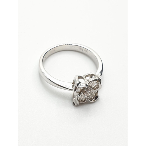 27 - 18ct White Gold Diamond Flower Ring with approx 0.38ct diamonds, weight 4.3g and size O