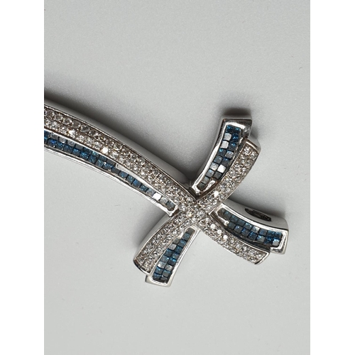 44 - (Withdraw)14ct White Gold with white and blue Diamond Cross, weight 8.7g and approx 1ct diamonds, 42... 