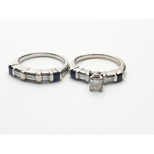 47 - 2x White Gold Diamond & Sapphire Rings. (engagement and half eternity style), test as 14ct approx 1.... 