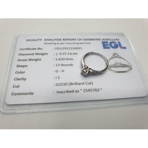 57 - 9ct White Gold Diamond Solitaire ring with diamond set shoulders, EGL Cert 0.25ct diamonds, weight 1... 