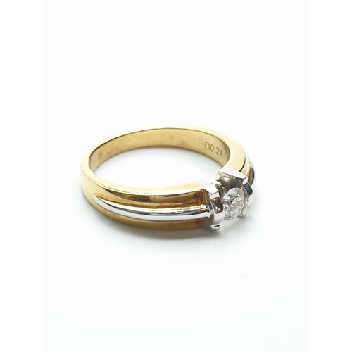 61 - 18ct 2 tone Gold Solitaire Diamond ring with approx 0.24ct, weight 6.4g and size M