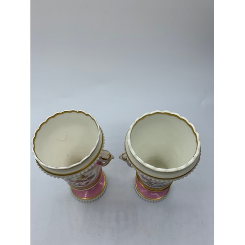 191 - A Pair of H&R Daniel spill Vases in pink circa 1830, 11cm tall in fair condition (2).