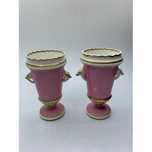 191 - A Pair of H&R Daniel spill Vases in pink circa 1830, 11cm tall in fair condition (2).