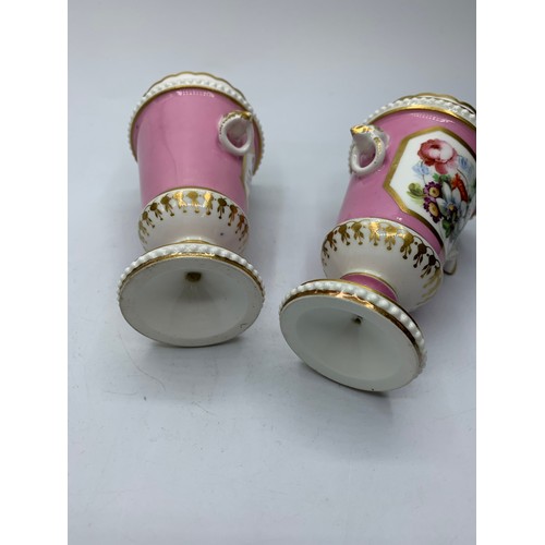 191 - A Pair of H&R Daniel spill Vases in pink circa 1830, 11cm tall in fair condition (2).