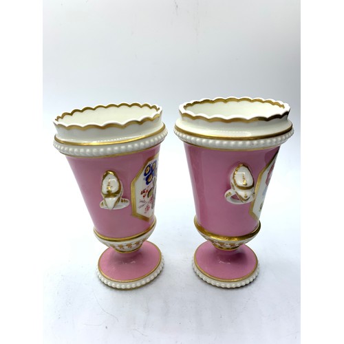 191 - A Pair of H&R Daniel spill Vases in pink circa 1830, 11cm tall in fair condition (2).