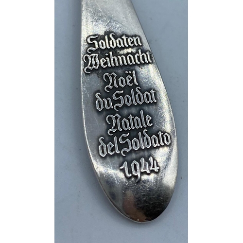 390 - 1944 Silver Swiss Christmas Spoon, having a message on handle in three different languages