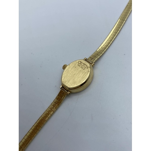 406 - 14ct Gold Ladies Wrist Watch with Quartz Movement as New in box Croton , 12.04g