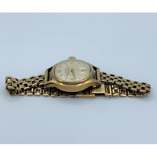 414 - Vintage 1950s Ladies Zenith Land & Water 9ct Gold Watch. Birch & Gaydon Ltd with 9ct strap, 25.1g.