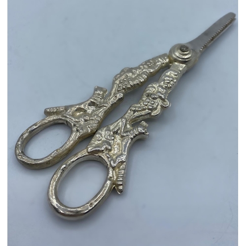 471 - Vintage Pair of White Metal Grape Scissors, 15cm and  76g approx.