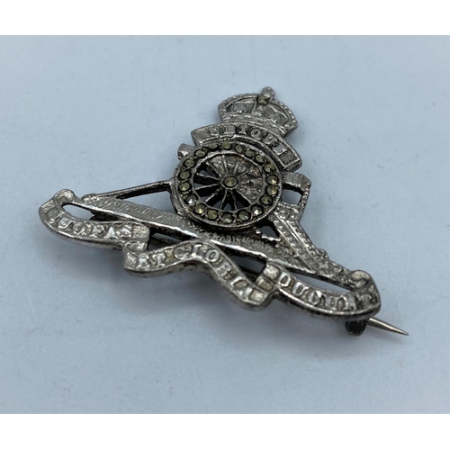 505 - Silver Royal Artillery sweetheart Brooch with Marcasite work to centre