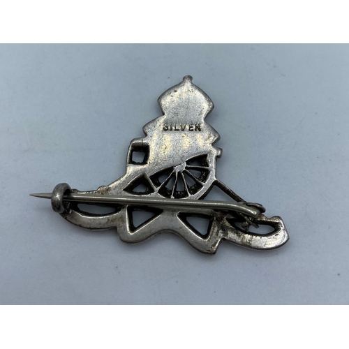 505 - Silver Royal Artillery sweetheart Brooch with Marcasite work to centre