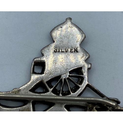 505 - Silver Royal Artillery sweetheart Brooch with Marcasite work to centre