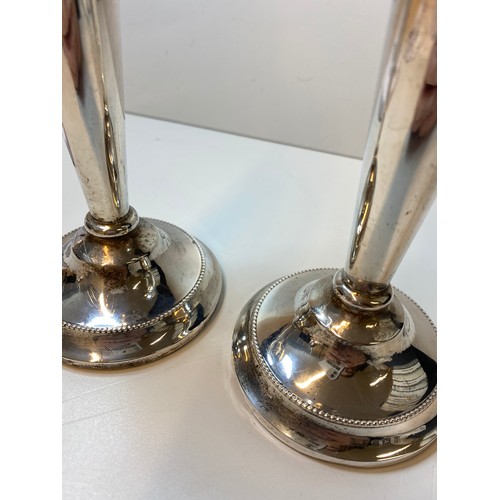 222 - Pair of Silver Candlesticks Tapered Towards Base, base having beading to edge.Good Hallmark showing ... 