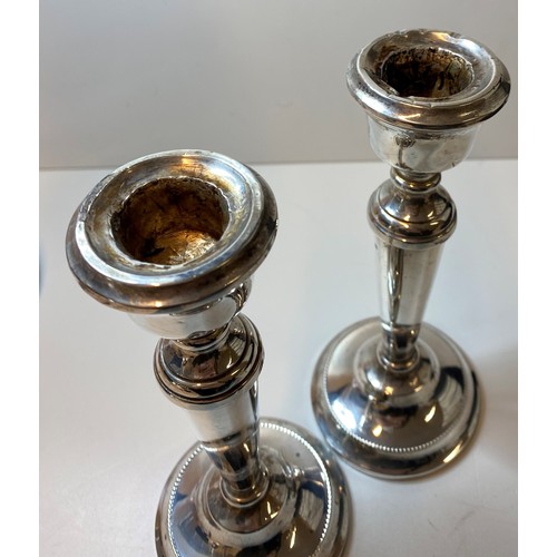 222 - Pair of Silver Candlesticks Tapered Towards Base, base having beading to edge.Good Hallmark showing ... 