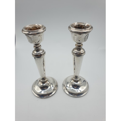 222 - Pair of Silver Candlesticks Tapered Towards Base, base having beading to edge.Good Hallmark showing ... 