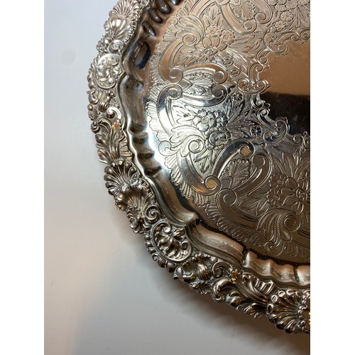 349 - A Large Early 20th century Silver Plated Card Tray from Walker & Hall, having embossed scroll & flor... 