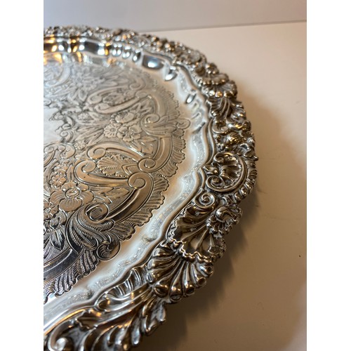 349 - A Large Early 20th century Silver Plated Card Tray from Walker & Hall, having embossed scroll & flor... 