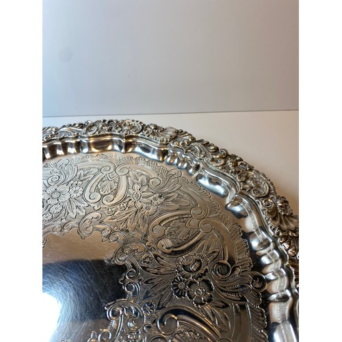 349 - A Large Early 20th century Silver Plated Card Tray from Walker & Hall, having embossed scroll & flor... 