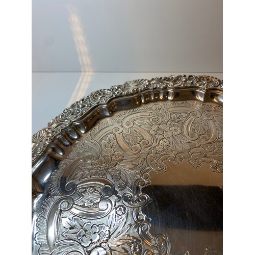 349 - A Large Early 20th century Silver Plated Card Tray from Walker & Hall, having embossed scroll & flor... 