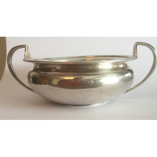 394 - Antique Silver Sugar Bowl, a twin handled shallow bowl with a clear hallmark showing Roberts and Bel... 