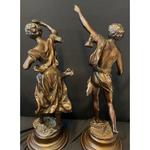 410 - Pair of patinated large Bronzes signed Rousseau to base (2)