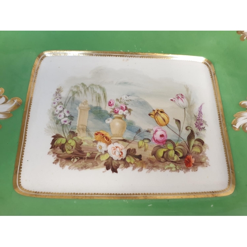 155 - H&R Daniel Rococo scroll shaped Dish in green with some age related wear, pattern no 6399