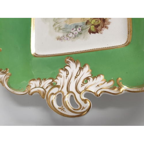 155 - H&R Daniel Rococo scroll shaped Dish in green with some age related wear, pattern no 6399