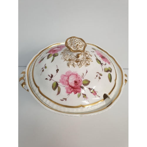 169 - H&R Daniel first Gadroon shape Lidded Bowl with floral decoration, a few small chips on inside rim a... 